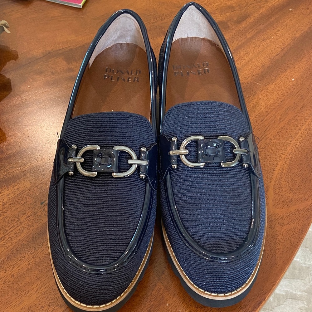 Donald J. Pliner Dark Blue Loafers with Metallic Accents
